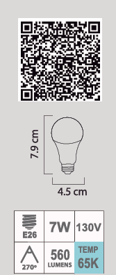 LED A17 7W 65K E26 130V